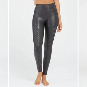 Spanx Faux Leather Moto Black Leggings Size Medium